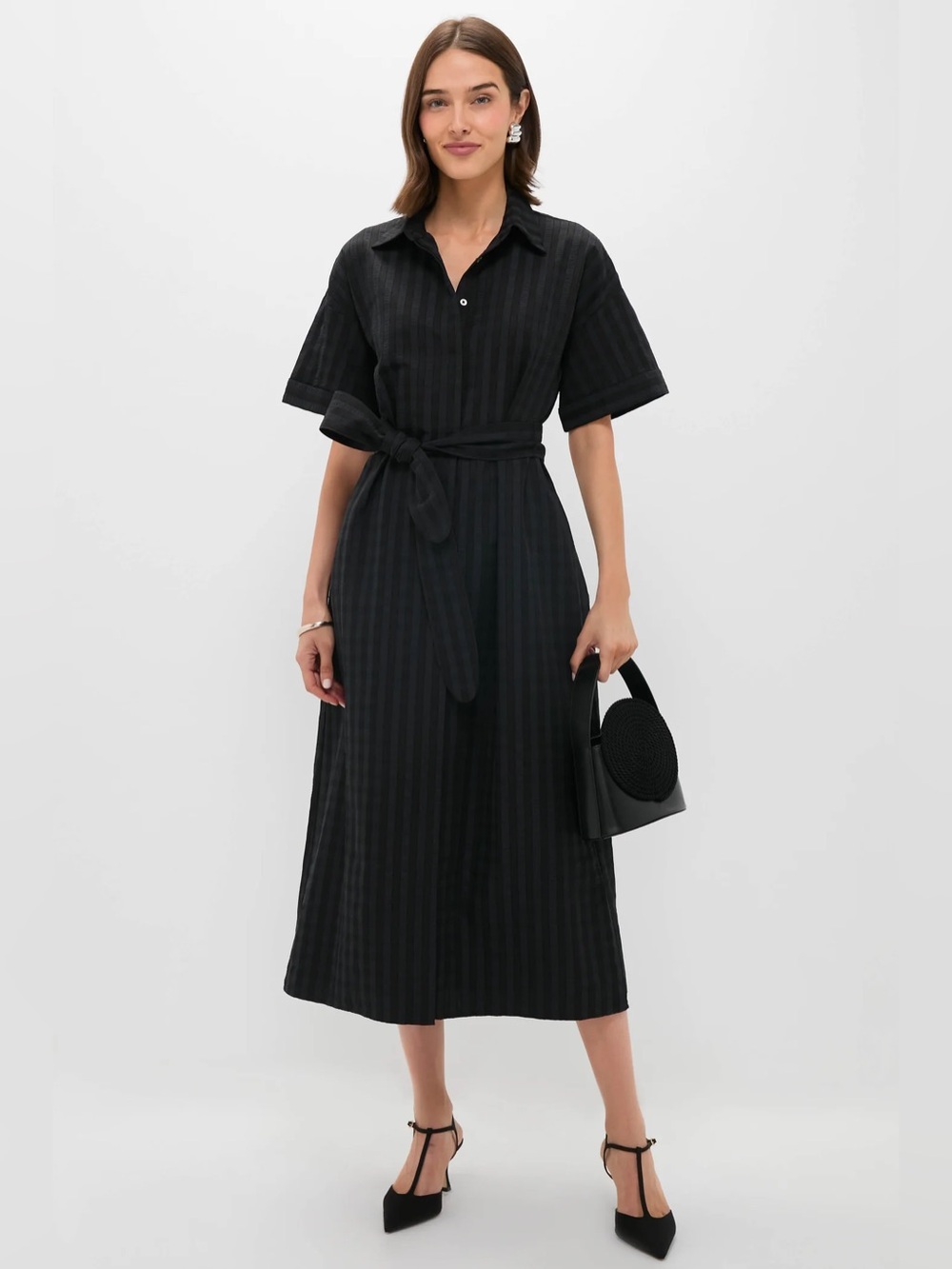 POMANDER PLACE Large Black Windowpane Seersucker Zacara Midi Dress NWT